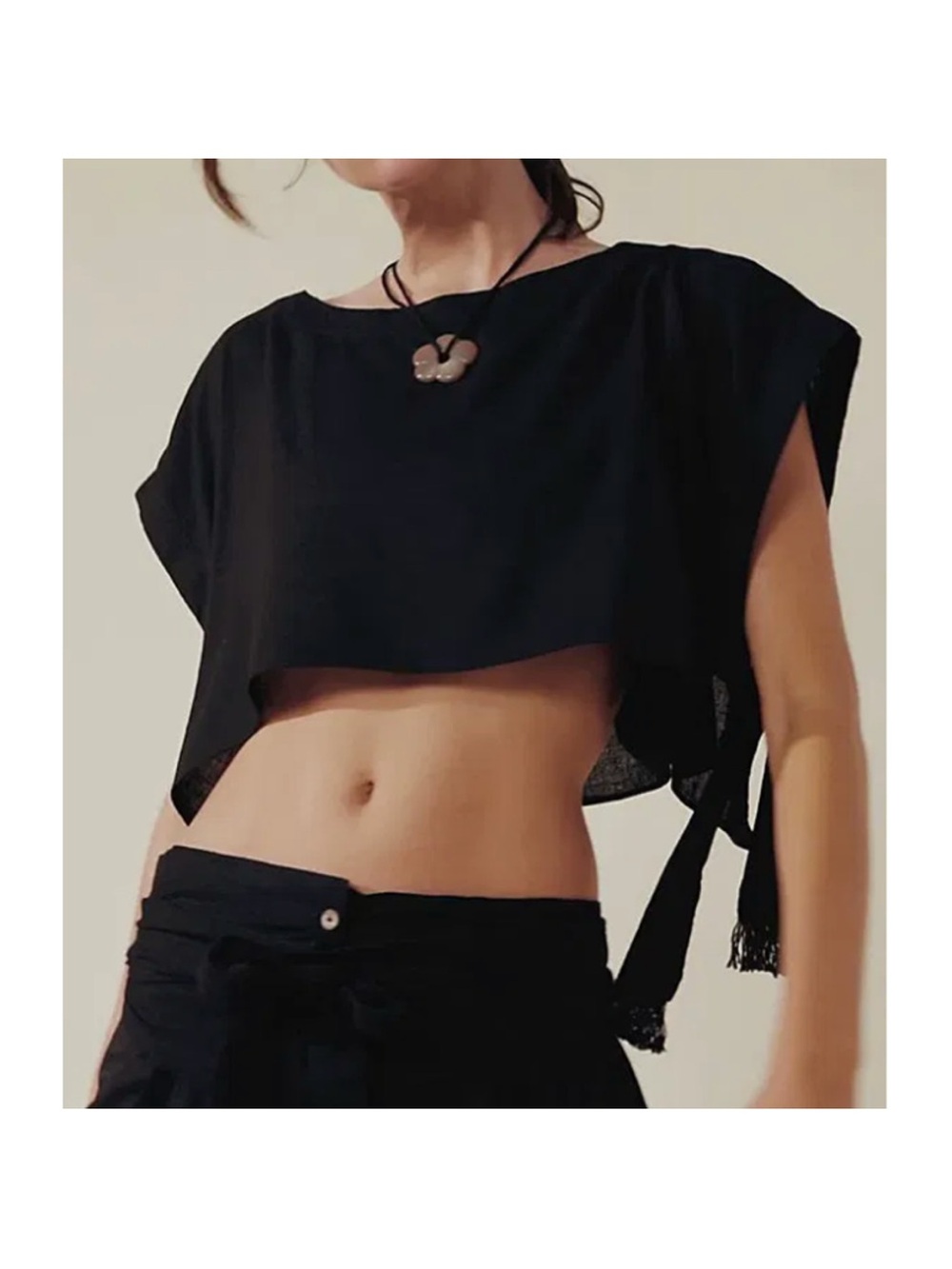 FREE PEOPLE CO-ORD BLACK SUNDOWN CROPPED OPEN SIDE TIE TOP XS